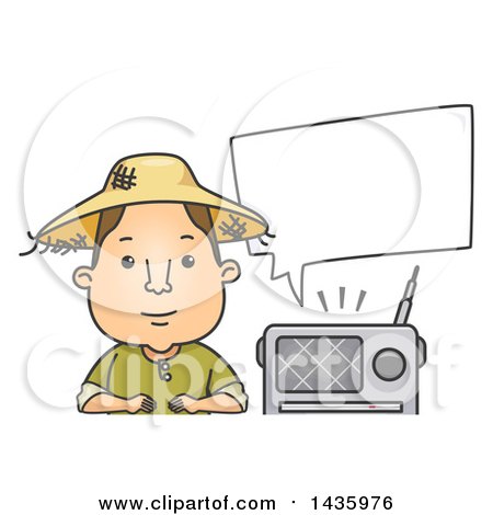 Clipart of a Cartoon Brunette White Male Farmer Sitting by a Radio - Royalty Free Vector Illustration by BNP Design Studio