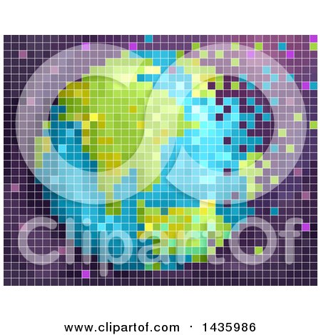 Clipart of a Pixel Earth over Purple - Royalty Free Vector Illustration by BNP Design Studio