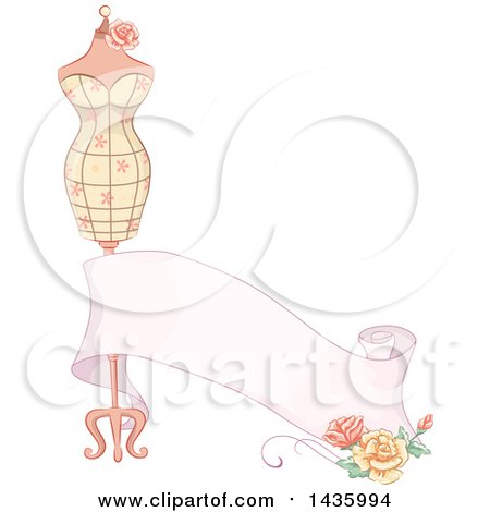 Clipart of a Mannequin with a Dress, Roses and Ribbon - Royalty Free Vector Illustration by BNP Design Studio