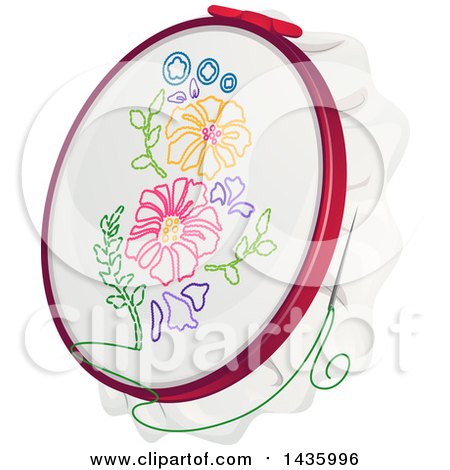 Clipart of a Cloth Embroidered with Flowers - Royalty Free Vector Illustration by BNP Design Studio
