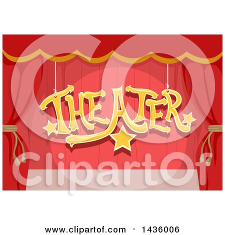 Clipart of a Stage with Red Curtains and Theater Text Hanging - Royalty Free Vector Illustration by BNP Design Studio