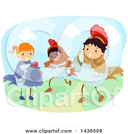 Clipart of a Group of Children in Chicken Costumes - Royalty Free Vector Illustration by BNP Design Studio