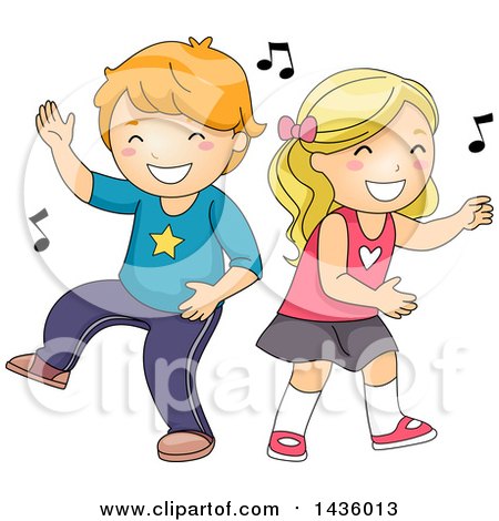 Clipart of a Caucasian Boy and Girl Dancing to Music - Royalty Free Vector Illustration by BNP Design Studio