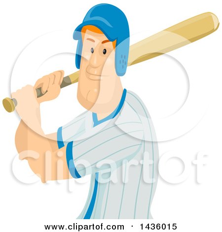 Clipart of a Red Haired White Male Baseball Player Batting - Royalty Free Vector Illustration by BNP Design Studio