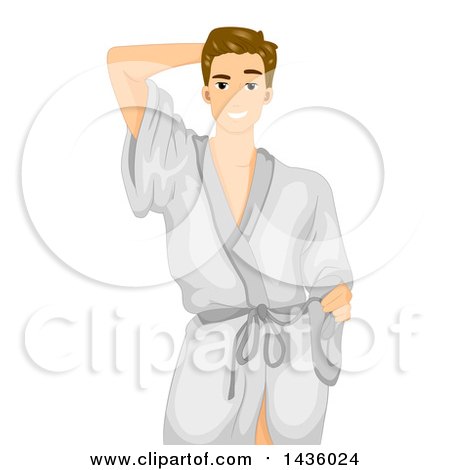 Clipart of a Handsome White Male Model Posing in a Bath Robe - Royalty Free Vector Illustration by BNP Design Studio