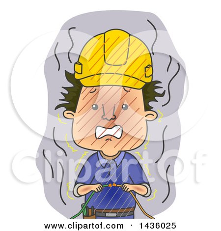 Clipart of a Cartoon Male Electrician Getting Shocked by a Live Wire - Royalty Free Vector Illustration by BNP Design Studio