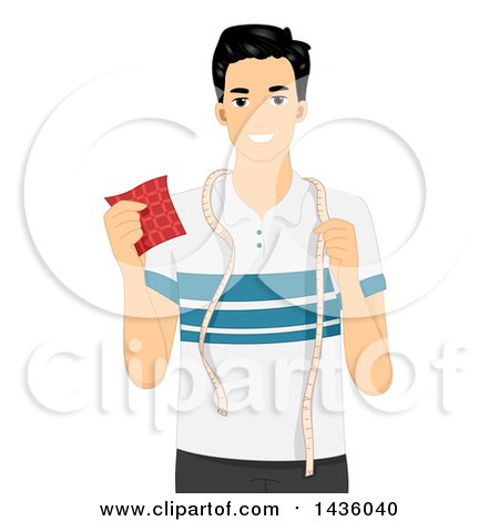 Clipart of a Happy Man Holding a Piece of Fabric and Measuring Tape - Royalty Free Vector Illustration by BNP Design Studio
