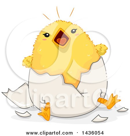 Clipart of a Noisy Chick Hatching from an Egg - Royalty Free Vector Illustration by BNP Design Studio
