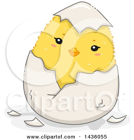 Clipart of a Cute Yellow Chick Hatching from an Egg - Royalty Free Vector Illustration by BNP Design Studio