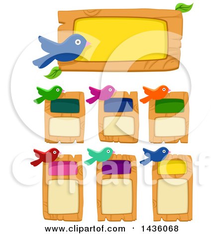 Clipart of Colorful Birds and Wood Boards - Royalty Free Vector Illustration by BNP Design Studio