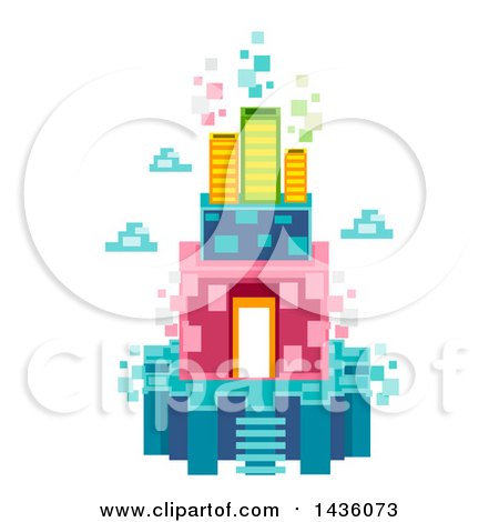 Clipart of a Floating Island Made of Pixels - Royalty Free Vector Illustration by BNP Design Studio