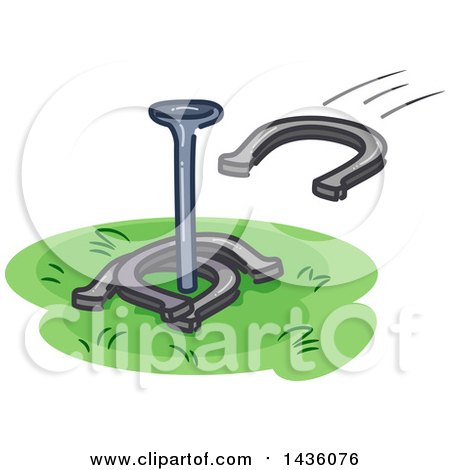 Clipart of a Horseshoe Flying Towards a Rod - Royalty Free Vector Illustration by BNP Design Studio