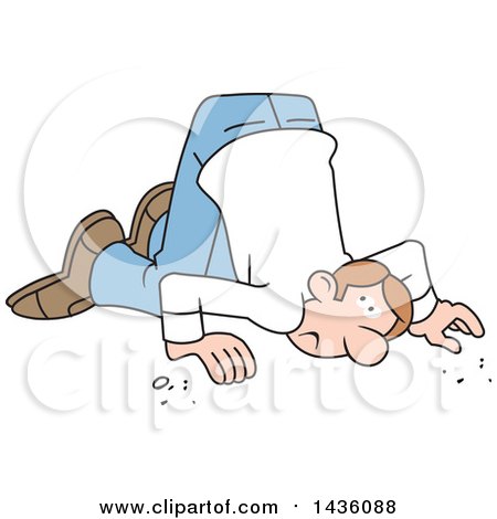 Clipart of a Cartoon Caucasian Man with His Ear to the Ground - Royalty Free Vector Illustration by Johnny Sajem