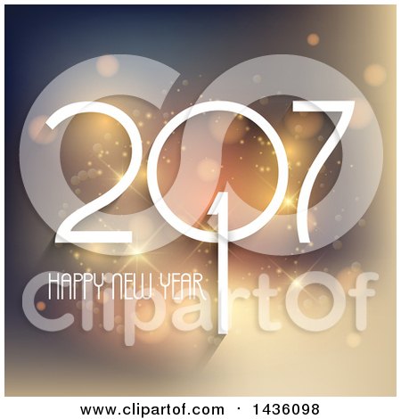 Clipart of a Happy New Year 2017 Greeting over Bokeh Flares - Royalty Free Vector Illustration by KJ Pargeter