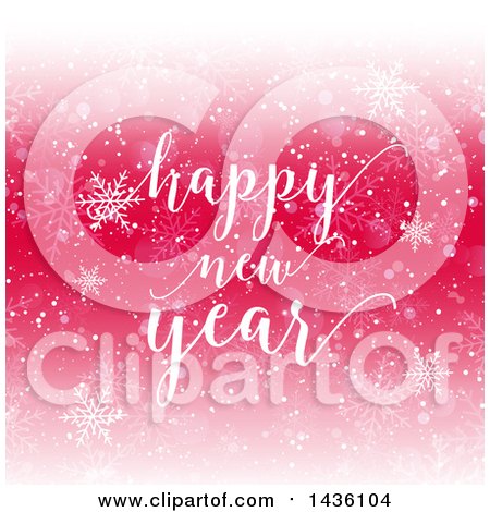 Clipart of a Happy New Year Greeting over a Pink and Red Snowflake Background - Royalty Free Vector Illustration by KJ Pargeter