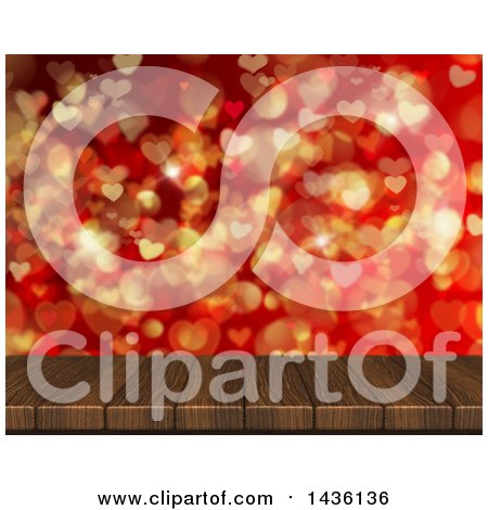 Clipart of a 3d Wood Table or Deck with Heart Shaped Bokeh Flares - Royalty Free Illustration by KJ Pargeter