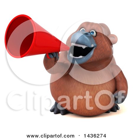 Clipart of a 3d Orangutan Monkey Mascot Using a Megaphone, on a White Background - Royalty Free Illustration by Julos
