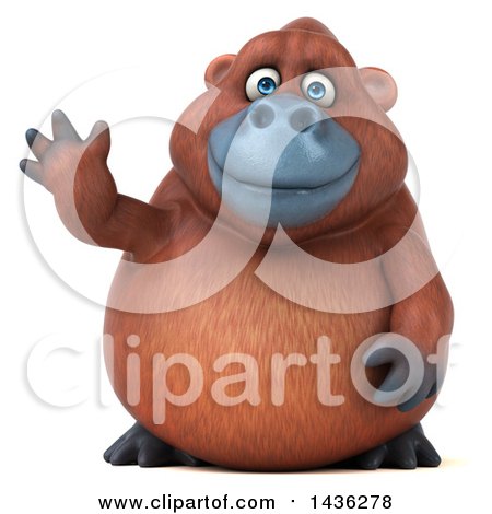 Clipart of a 3d Orangutan Monkey Mascot Waving, on a White Background - Royalty Free Illustration by Julos