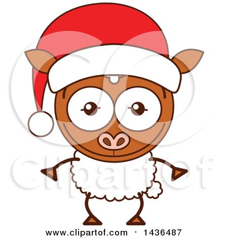 Clipart of a Cartoon Christmas Sheep Wearing a Santa Hat - Royalty Free Vector Illustration by Zooco