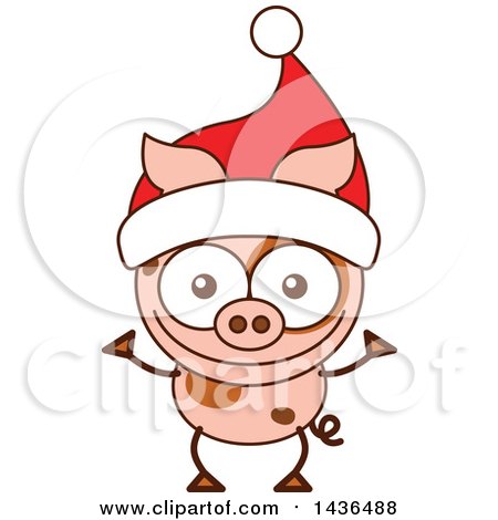 Clipart of a Cartoon Christmas Pig Wearing a Santa Hat - Royalty Free Vector Illustration by Zooco