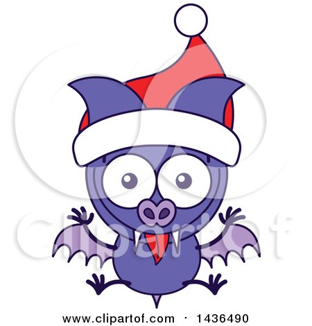 Clipart of a Cartoon Christmas Vampire Bat Wearing a Santa Hat - Royalty Free Vector Illustration by Zooco