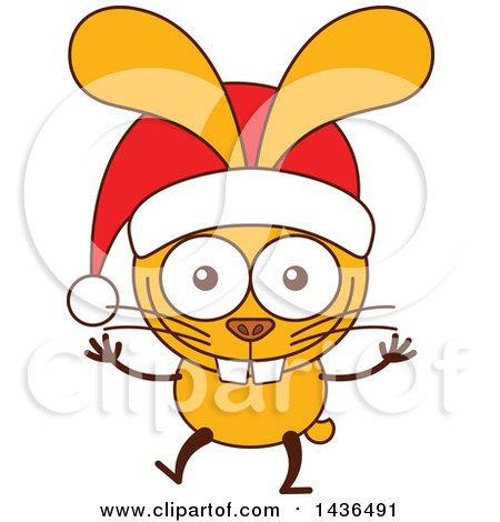 Clipart of a Cartoon Christmas Bunny Rabbit Wearing a Santa Hat - Royalty Free Vector Illustration by Zooco