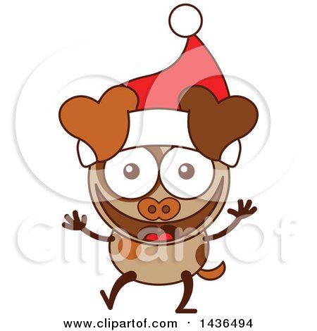 Clipart of a Cartoon Christmas Dog Wearing a Santa Hat - Royalty Free Vector Illustration by Zooco