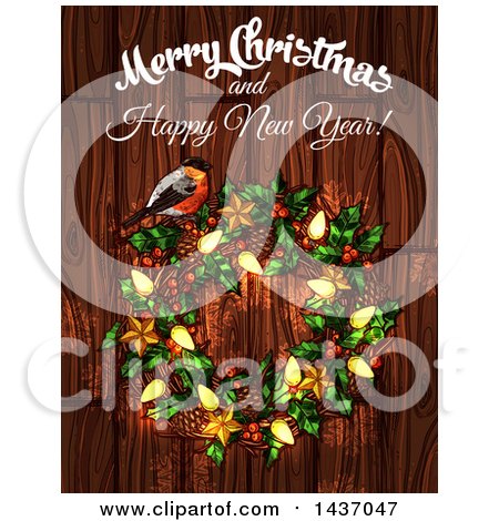 Clipart of a Merry Christmas and Happy New Year Greeting Design - Royalty Free Vector Illustration by Vector Tradition SM