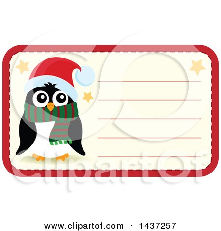 Clipart of a Christmas Penguin Tag or Label with Text Space - Royalty Free Vector Illustration by visekart