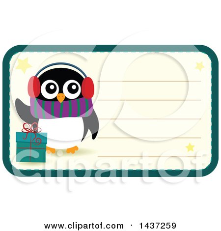 Clipart of a Christmas Penguin Tag or Label with Text Space - Royalty Free Vector Illustration by visekart