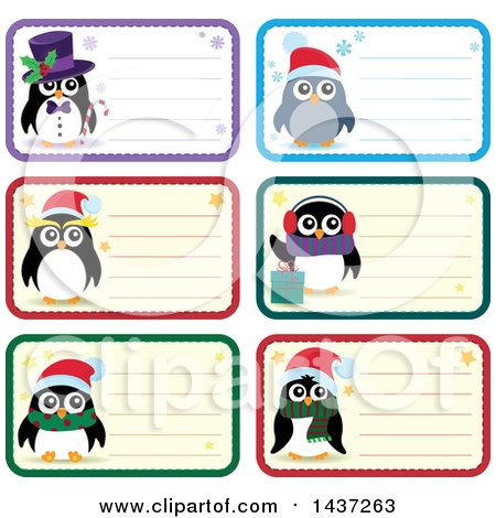 Clipart of Christmas Penguin Tags or Labels with Text Space - Royalty Free Vector Illustration by visekart