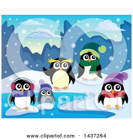 Clipart of Winter Penguins on a Beach - Royalty Free Vector Illustration by visekart