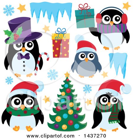 Clipart of Christmas Penguins - Royalty Free Vector Illustration by visekart