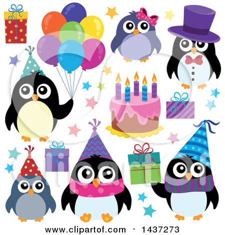 Clipart of Party Penguins - Royalty Free Vector Illustration by visekart