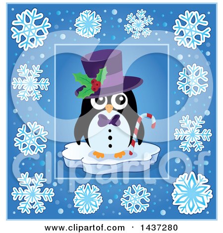 Clipart of a Penguin Inside a Blue Snowflake Frame - Royalty Free Vector Illustration by visekart