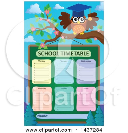 Clipart of a Professor Owl with a School Timetable - Royalty Free Vector Illustration by visekart