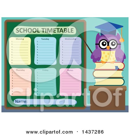Clipart of a Professor Owl with a School Timetable - Royalty Free Vector Illustration by visekart