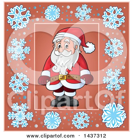 Clipart of Santa Inside a Snowflake Frame - Royalty Free Vector Illustration by visekart