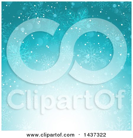Clipart of a Blue Christmas Background with Winter Flares and Snowflakes - Royalty Free Vector Illustration by KJ Pargeter