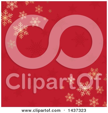 Clipart of a Christmas Background with Gold Winter Snowflakes on Red - Royalty Free Vector Illustration by KJ Pargeter