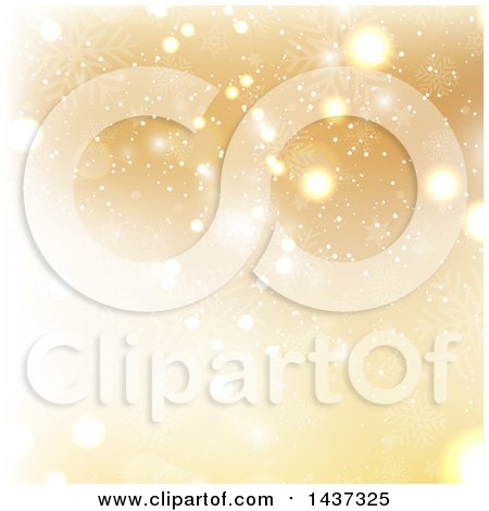Clipart of a Gold Christmas Background with Winter Snowflakes and Flares - Royalty Free Vector Illustration by KJ Pargeter