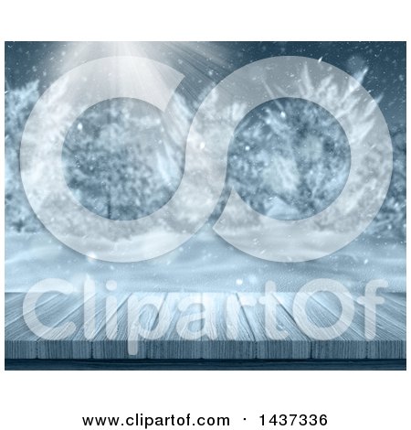 Clipart of a 3d Deck or Table Against a Winter Background - Royalty Free Illustration by KJ Pargeter