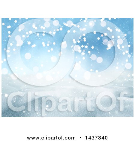 Clipart of a 3d Winter Landscape of Snow Covered Hills and Blue Sky - Royalty Free Illustration by KJ Pargeter