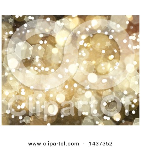 Clipart of a Gold Bokeh Flares and Star Background - Royalty Free Illustration by KJ Pargeter