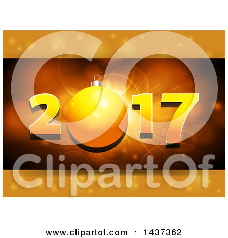 Clipart of a New Year 2017 Design with a Bauble and Golden Flares - Royalty Free Vector Illustration by elaineitalia