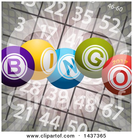 Clipart of a Bingo Card and Flares with 3d Balls and 2017 - Royalty Free Vector Illustration by elaineitalia