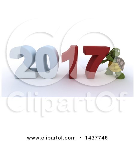 Clipart of a 3d Tortoise Pushing New Year 2017 Together, on a Shaded White Background - Royalty Free Illustration by KJ Pargeter