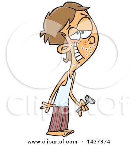 Clipart of a Cartoon White Teenage Guy Shaving for the First Time - Royalty Free Vector Illustration by toonaday