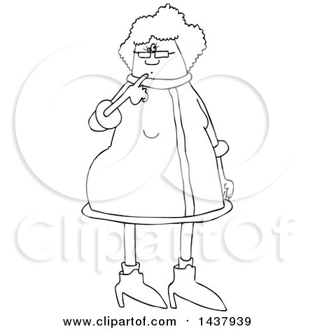 Clipart of a Cartoon Black and White Lineart Christmas Mrs Claus - Royalty Free Vector Illustration by djart