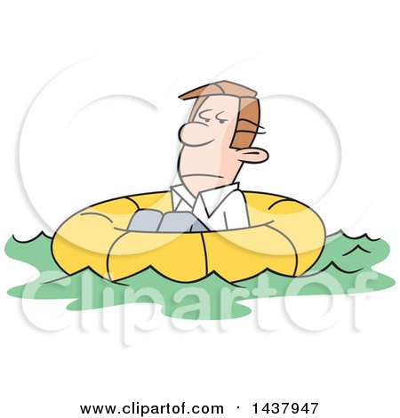 Clipart of a Cartoon Caucasian Man Adrift in a Life Buoy - Royalty Free Vector Illustration by Johnny Sajem